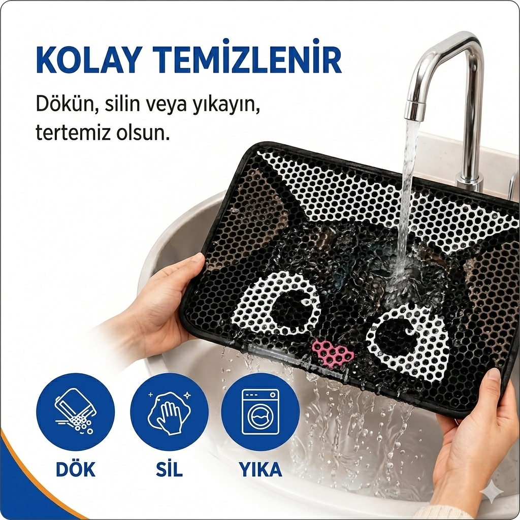 Desenli Elekli Kedi Tuvalet Önü Paspası 60x45 cm