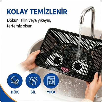 Desenli Elekli Kedi Tuvalet Önü Paspası 60x45 cm